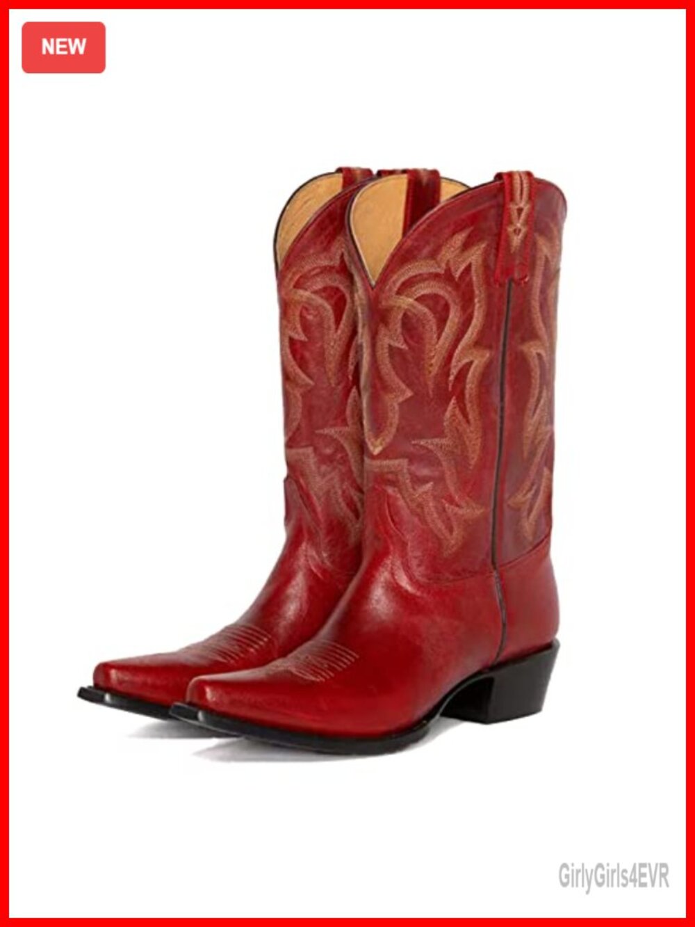 Western Cowboy Boots for Women Pointed Toe Mid Calf Block Heel Faux Leather